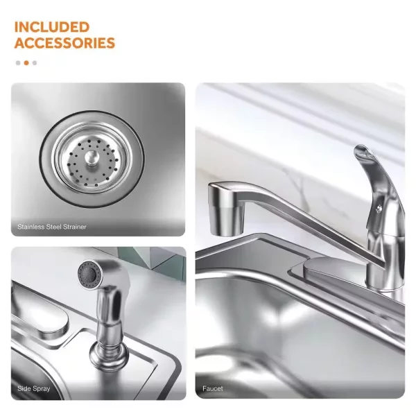 All-in-1-Drop-In Stainless Steel 33 in. 4-Hole Double Bowl Kitchen Sink with Faucet and Sprayer