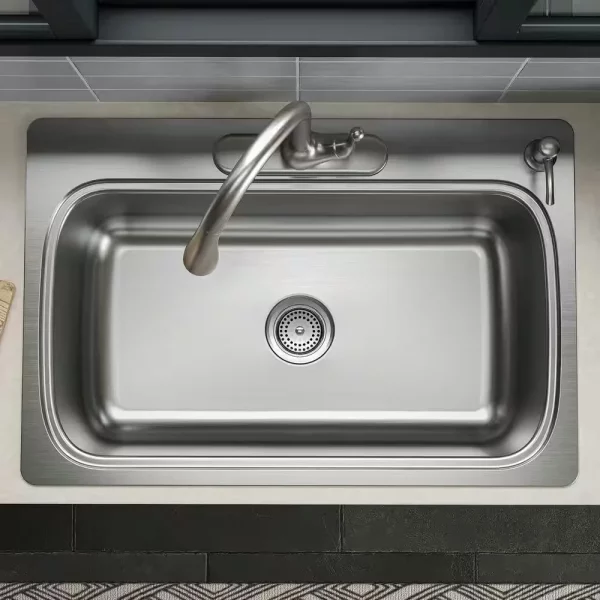 Verse 33 in. Drop-in Single Bowl 18 Gauge Stainless Kitchen Sink with 4 Faucet Holes