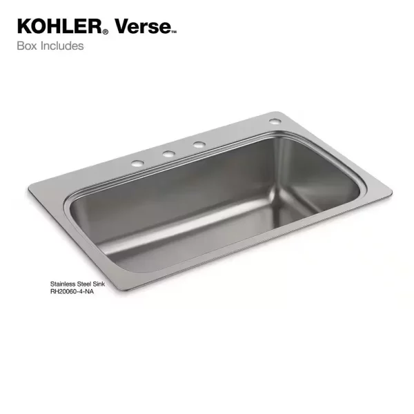 Verse 33 in. Drop-in Single Bowl 18 Gauge Stainless Kitchen Sink with 4 Faucet Holes