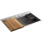 Lyric Dual Mount Workstation Stainless Steel 33 in 4-Hole Single Bowl Kitchen Sink with Integrated Ledge and Accessories