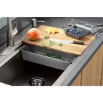 Lyric Dual Mount Workstation Stainless Steel 33 in 4-Hole Single Bowl Kitchen Sink with Integrated Ledge and Accessories