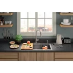 Lyric Dual Mount Workstation Stainless Steel 33 in 4-Hole Single Bowl Kitchen Sink with Integrated Ledge and Accessories