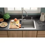 Lyric Dual Mount Workstation Stainless Steel 33 in 4-Hole Single Bowl Kitchen Sink with Integrated Ledge and Accessories