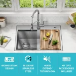 Loften 28 in. Drop-in/Undermount Single Bowl Stainless Steel Kitchen Workstation Sink with Accessories
