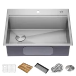 Loften 28 in. Drop-in/Undermount Single Bowl Stainless Steel Kitchen Workstation Sink with Accessories