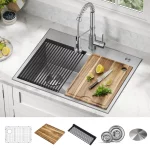 Loften 28 in. Drop-in/Undermount Single Bowl Stainless Steel Kitchen Workstation Sink with Accessories