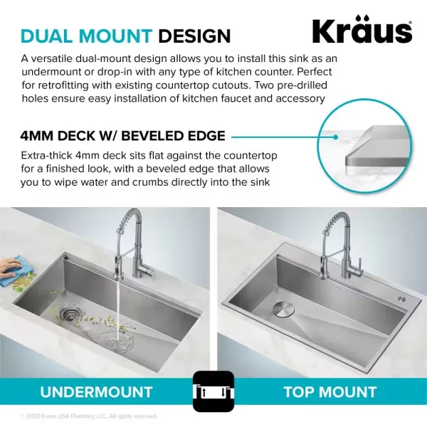 Loften 33 in. Drop-in/Undermount Single Bowl Stainless Steel Kitchen Workstation Sink with Accessories