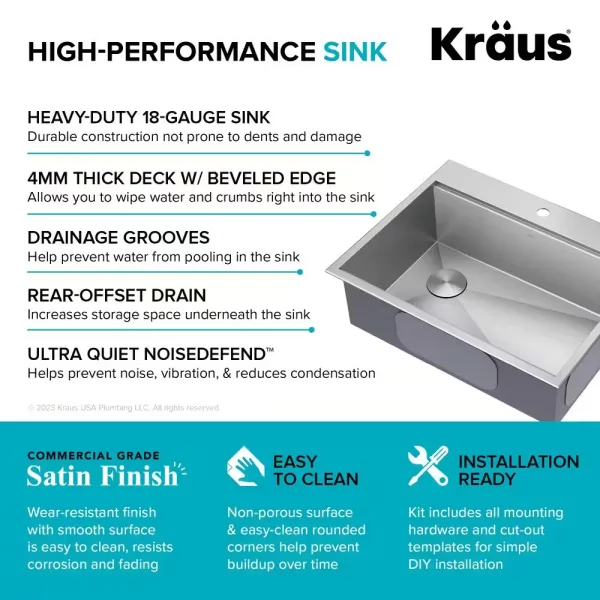 Loften 33 in. Drop-in/Undermount Single Bowl Stainless Steel Kitchen Workstation Sink with Accessories