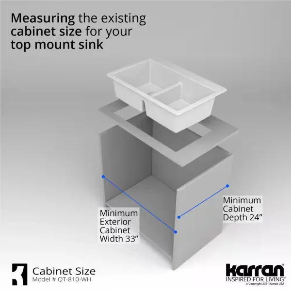 White Quartz 33 in. 50/50 Double Bowl Composite Drop-in Kitchen Sink