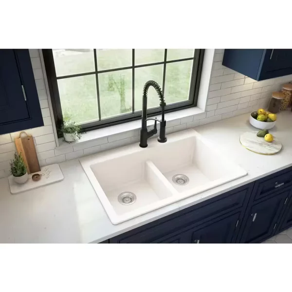 White Quartz 33 in. 50/50 Double Bowl Composite Drop-in Kitchen Sink