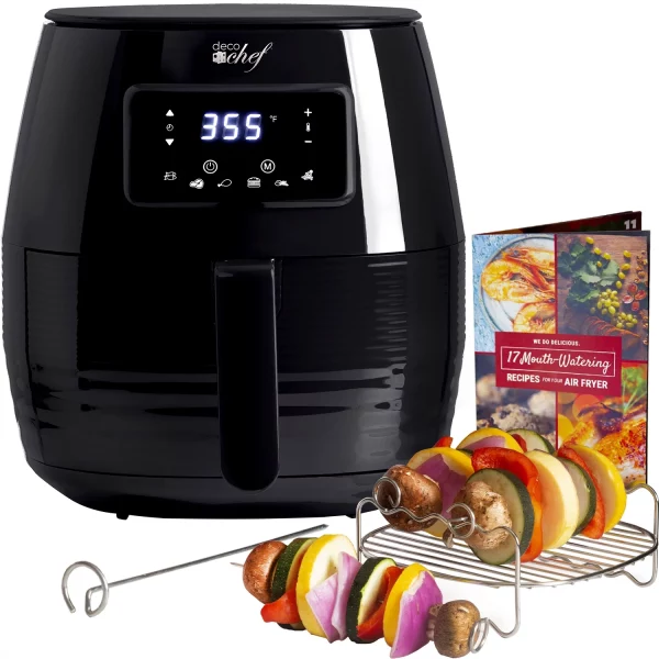 Deco Chef 5.8QT (19.3 Cup) Digital Electric Air Fryer with Accessories and Cookbook- Air Frying, Roasting, Baking, Crisping, and Reheating for Healthier and Faster Cooking (Black)