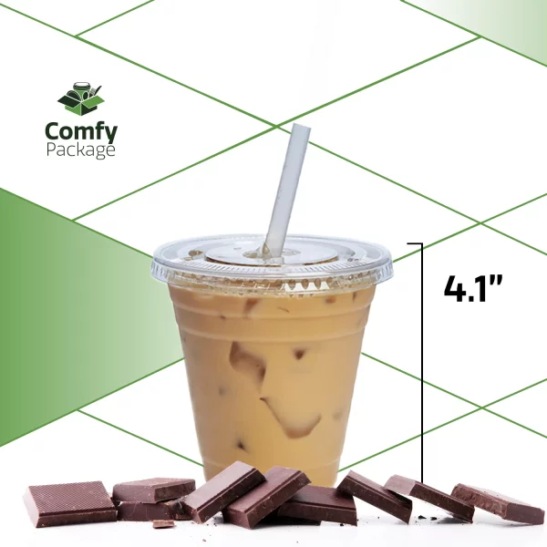 Comfy Package Clear Plastic Cups 12 Oz Disposable Coffee Cups with Lids, 50-Pack