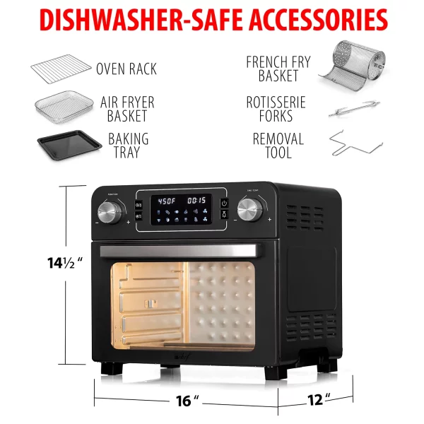 Deco Chef 24 QT Black Countertop Toaster Oven with built-in Air Fryer and included Accessories
