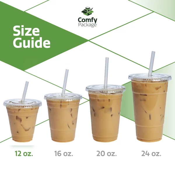 Comfy Package Clear Plastic Cups 12 Oz Disposable Coffee Cups with Lids, 50-Pack