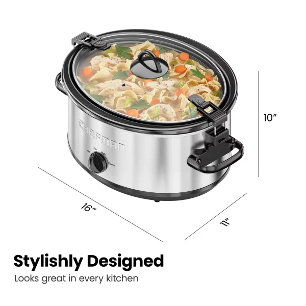 Chefman 6 Qt. Slow Cooker with Locking Lid, Stainless Steel