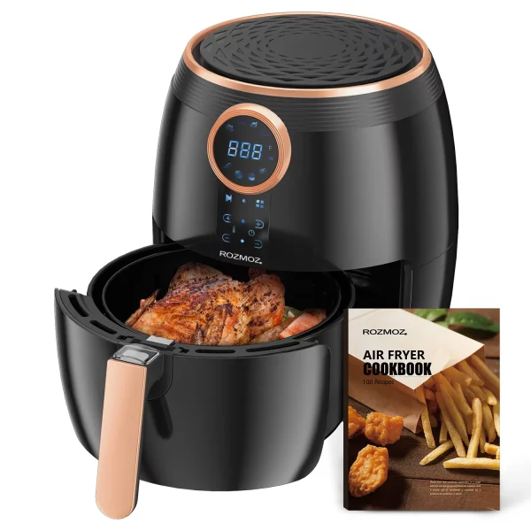 Rozmoz 5.2Qt Air Fryer, 8 Preset Oil-Less Frying Modes, Quickly Heating with Air Fryer Cookbook, Black