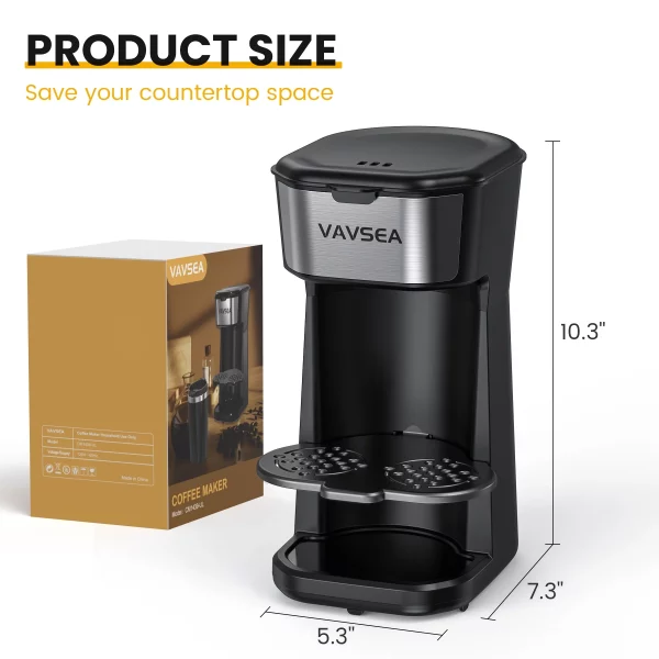 VAVSEA Single-Serve Coffee Maker Brewer 14Oz with Thermal Travel Mug and Reusable Filter, 600W Personal Coffeemaker for Ground Coffee