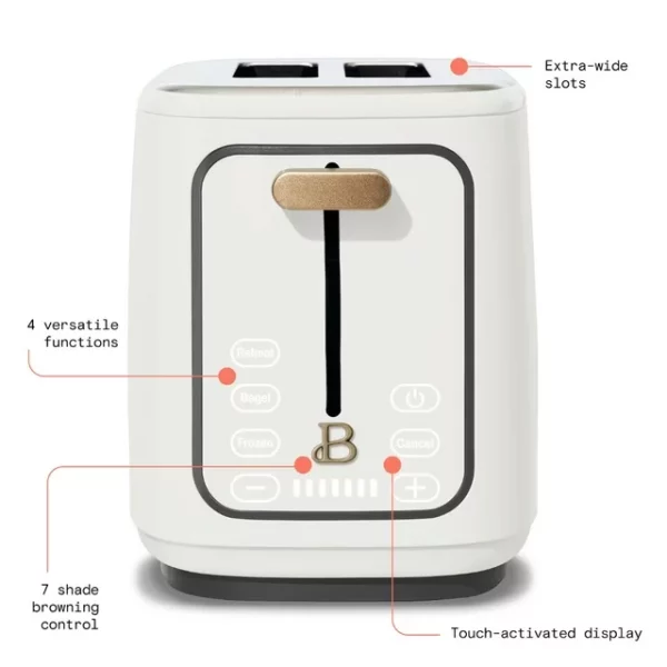Beautiful 2-Slice Toaster with Touch-Activated Display, White Icing by Drew Barrymore