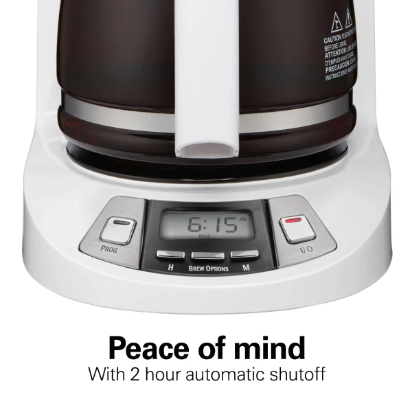 Hamilton Beach Programmable 12 Cup Coffee Maker, White, Stainless Accents, 46294