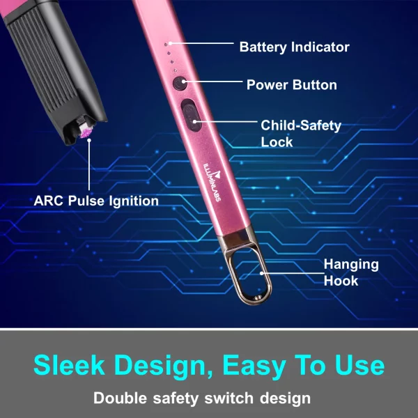 Illuminlabs Electric Lighter – USB Rechargeable Candle lighter, Windproof Flameless Plasma Arc Lighter for BBQ Grill, Camping, Stove, 7.5” Long Stick Lighter,Rose Gold