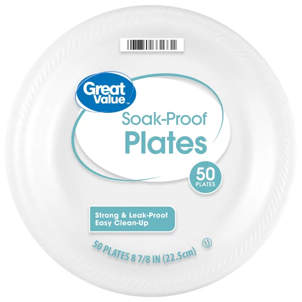 Great Value Everyday Disposable Foam Plates, 9 in, 50 ct
