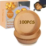 100PCS Air Fryer Disposable Paper Liner, Non-stick Air Fryer Liners Basket , Round Baking Paper for Air Fryer Oil-proof , Water-proof , Food Grade Parchment for Baking Roasting Microwave ( 7.9 inch )