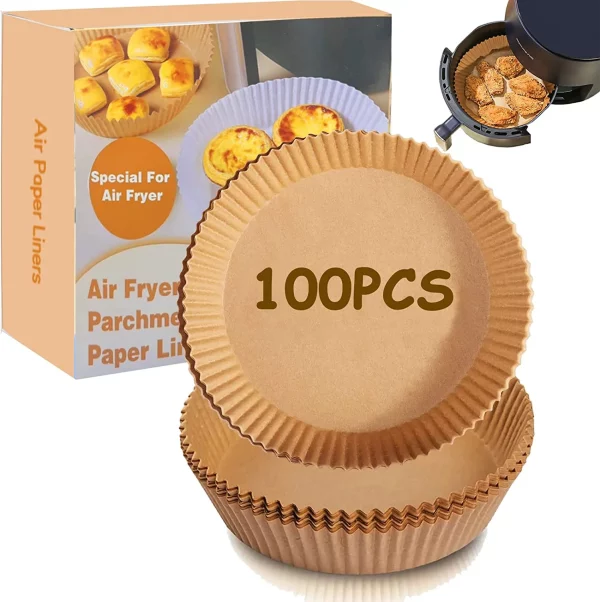 100PCS Air Fryer Disposable Paper Liner, Non-stick Air Fryer Liners Basket , Round Baking Paper for Air Fryer Oil-proof , Water-proof , Food Grade Parchment for Baking Roasting Microwave ( 7.9 inch )