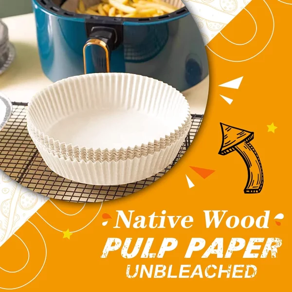 100PCS Air Fryer Disposable Paper Liner, Non-stick Air Fryer Liners Basket , Round Baking Paper for Air Fryer Oil-proof , Water-proof , Food Grade Parchment for Baking Roasting Microwave ( 7.9 inch )