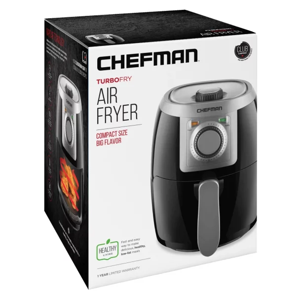 Chefman Turbo-Fry Air Fryer with Adjustable Temp Control, 2 Qt Capacity, Black