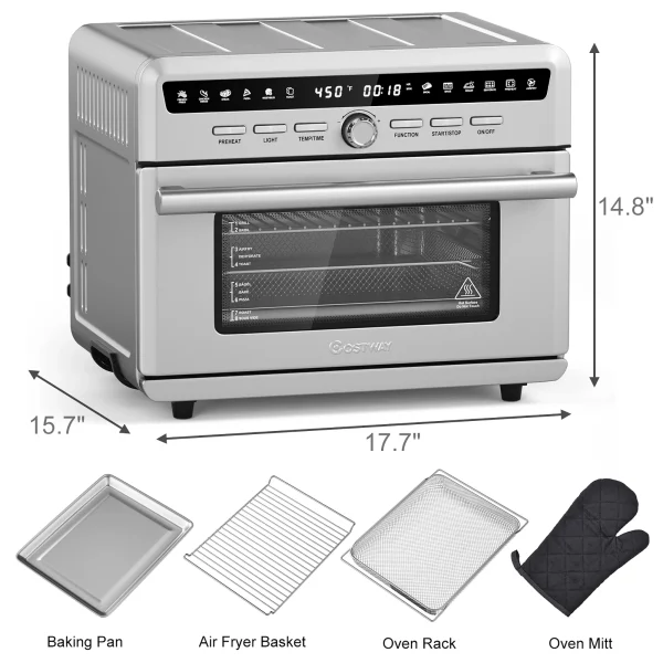 Costway 26.4 QT 10-in-1 Air Fryer Toaster Oven Dehydrate Bake 1800W w/ Recipe