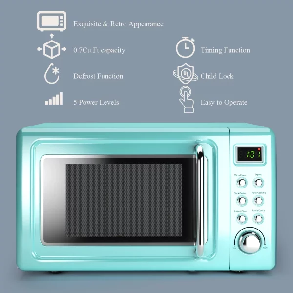 Costway 0.7Cu.ft Retro Countertop Microwave Oven 700W LED Display Glass Turntable Green