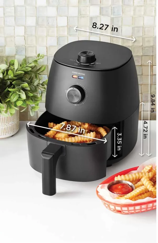 Mainstays 2.2 Quart Compact Air Fryer, Non-Stick, Dishwasher Safe Basket, 1150W, Black