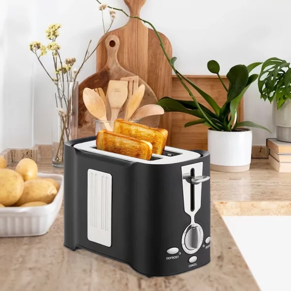 ROTTAY 2 Slice Toaster, Defrost, Reheat and Cancel Functions, Removable Crumb Tray, 6 Browning Settings, 800 Watts Wide Slots Bread Toaster-Black