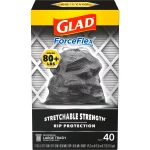 Glad ForceFlex 30 Gallon Large Trash Bags, Unscented, 40 Bags