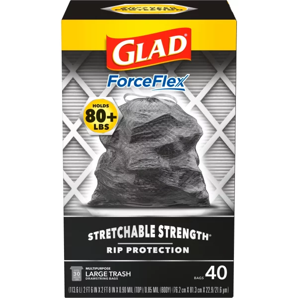 Glad ForceFlex 30 Gallon Large Trash Bags, Unscented, 40 Bags