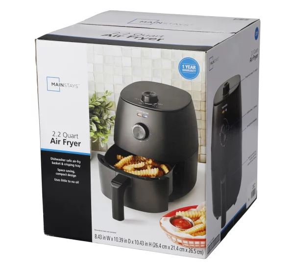 Mainstays 2.2 Quart Compact Air Fryer, Non-Stick, Dishwasher Safe Basket, 1150W, Black