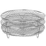 Round Air Fryer Basket Stainless Steel Air Fryer Accessories Air Fryer Racks Three Layer Stackable Dehydrator Racks Fit for 4.2Qt, 5.3Qt, 5.5Qt, 5.8Qt, 6.8Qt Air Fryer