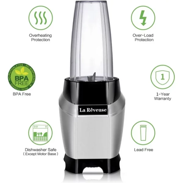 La Reveuse Personal Blender Making Shakes and Smoothies 1000 Watt-with 24 oz Free Portable Travel Bottle