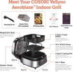 Cosori New Indoor Grill, Smart XL Air Fryer Combo Aeroblaze, 8-in-1, 6 Quart Voice Control, Black