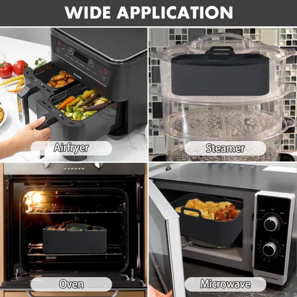 MMH 2Pcs Air Fryer Silicone Liners- Air Fryer Silicone Pot, Reusable Silicone Airfryer Liner Replacement Baking Tray Basket Insert, Non-stick, Easy Cleaning, Food Safe, Black