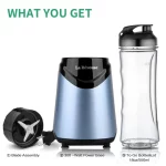 La Reveuse Smoothies Blender Personal Size 300 Watts with 18 oz BPA-free Portable Travel Sports Bottle (Light Blue)