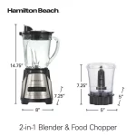 Hamilton Beach Power Elite Multi-Function Blender with Mess Free 40 oz. Glass Jar and 3-Cup Chopper, Mini Food Processor, 700 Watts, Stainless Steel, 58149
