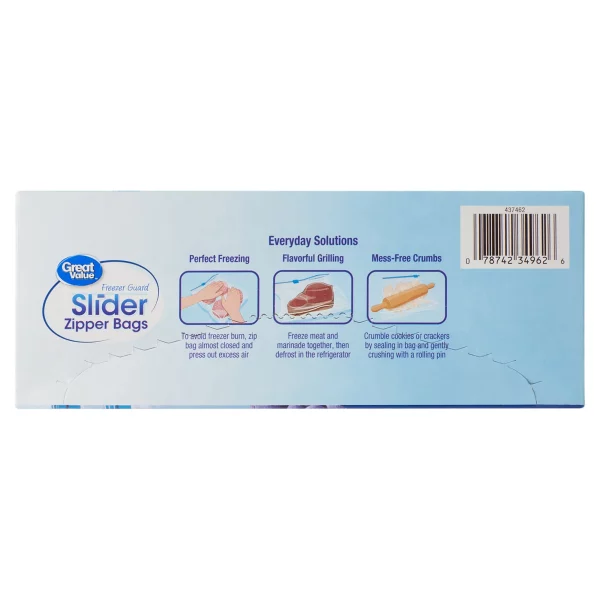Great Value Freezer Guard Slider Zipper Bags, Quart Freezer, 75 Count