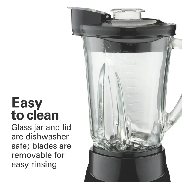 Hamilton Beach Wave Action Blender for Shakes and Smoothies, 48 oz. capacity, Glass Jar, Black, 53521