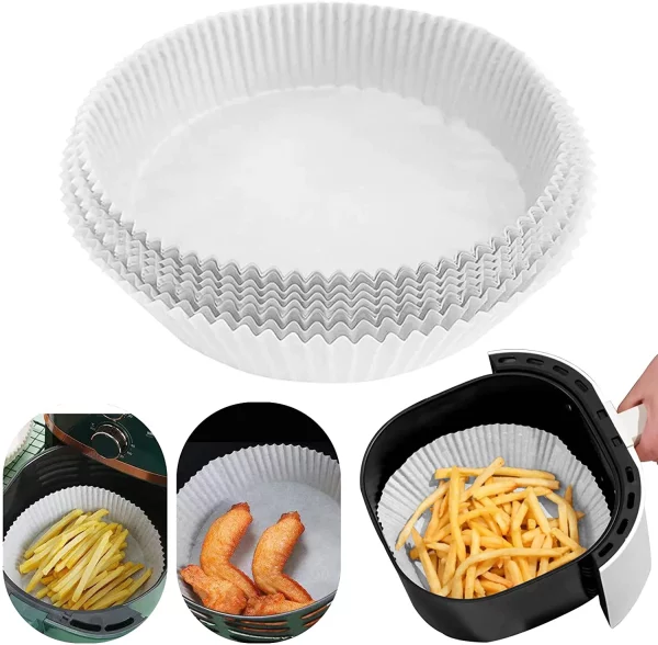 100PCS Air Fryer Disposable Paper Liner, Non-stick Air Fryer Liners Basket , Round Baking Paper for Air Fryer Oil-proof , Water-proof , Food Grade Parchment for Baking Roasting Microwave ( 7.9 inch )