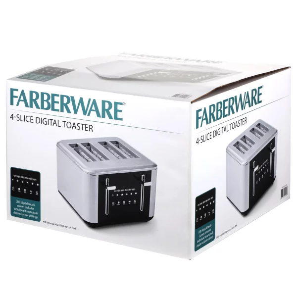 Farberware Touchscreen 4-Slice Toaster, Stainless Steel and Black, New
