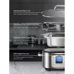 Slow Cooker, 10 in 1 Programmable Cooker, 6Qt Stainless Steel, Rice Cooker, Yogurt Maker, Delay Start, Steaming Rack and Glass Lid, Adjustable Temp&Time for Slow Cook with Digital Timer
