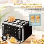 Gevi Toaster 4 Slice Toaster LED Digital Touch Screen Extra-Wide Slots Black + Silver