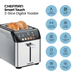 Chefman Smart Touch 2 Slice Digital Toaster, 6 Shade Settings, Stainless Steel, Removable Crumb Tray