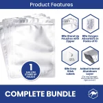 60 Wallaby Stand up Mylar Bags with Zipper Bundle 1 Gallon 7.5 Mil with 60 400cc Food Safe - Silver